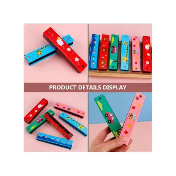 Kids Harmonica Wooden Children Harmonica Toys Colored Printed Diatonic Harmonica Mouth Organ Early Educational Musical Instruments, Design 2