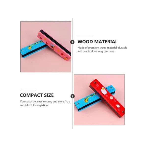 Kids Harmonica Wooden Children Harmonica Toys Colored Printed Diatonic Harmonica Mouth Organ Early Educational Musical Instruments, Design 7