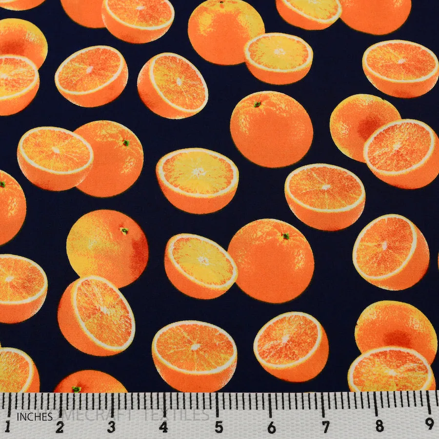 Navy Oranges Cotton Print