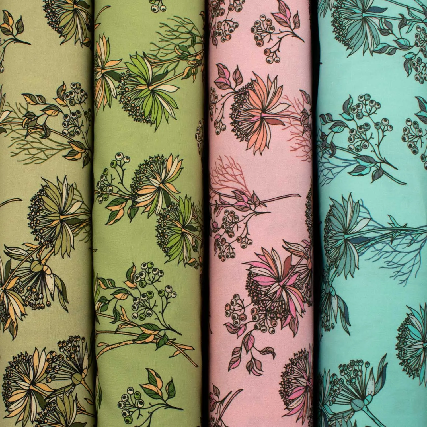 Old World Plants Collection #02 Floral on Green Cotton Prints