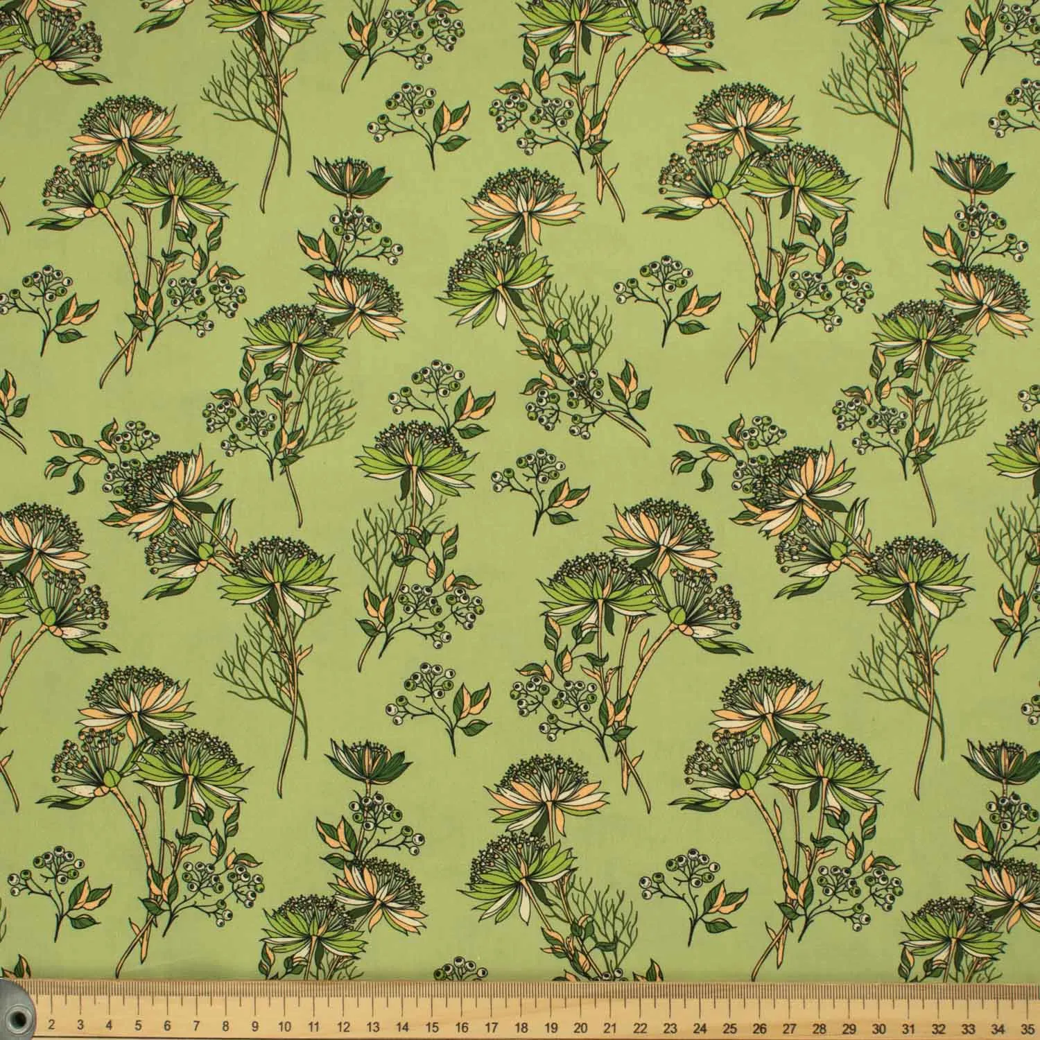 Old World Plants Collection #02 Floral on Green Cotton Prints