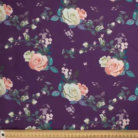 Old World Purple Collection #16 Peach & White Rose on Dark Purple Cotton Prints