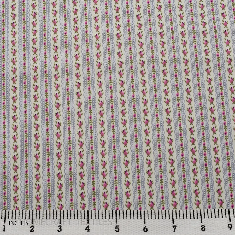 Pink Mini Floral Stripe Cotton Print