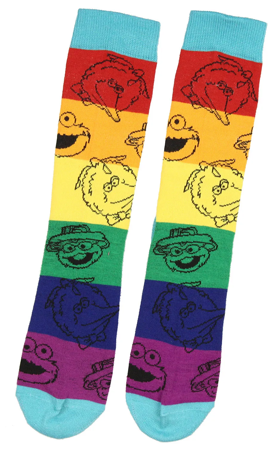 Sesame Street Adult Striped Color Character Heads Crew Socks For Men For Women