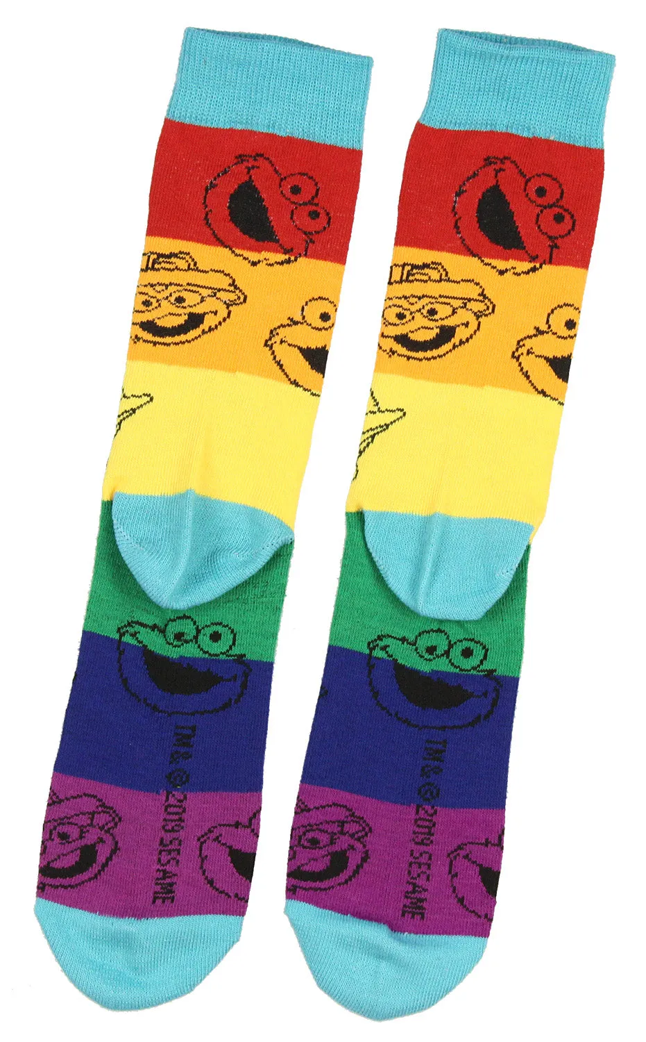 Sesame Street Adult Striped Color Character Heads Crew Socks For Men For Women