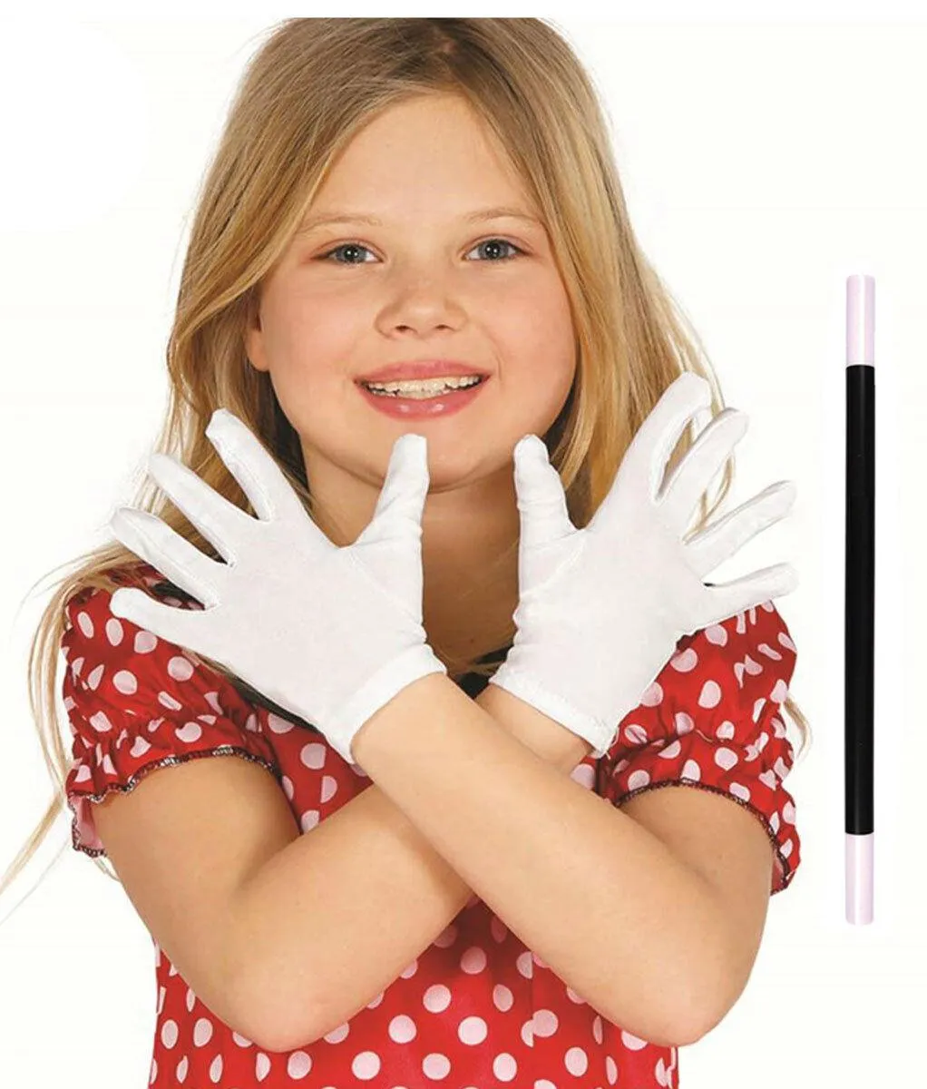 White Cotton Gloves Wizard Magic Wand Kids World Book Day 2 Pcs Set Fancy Dress