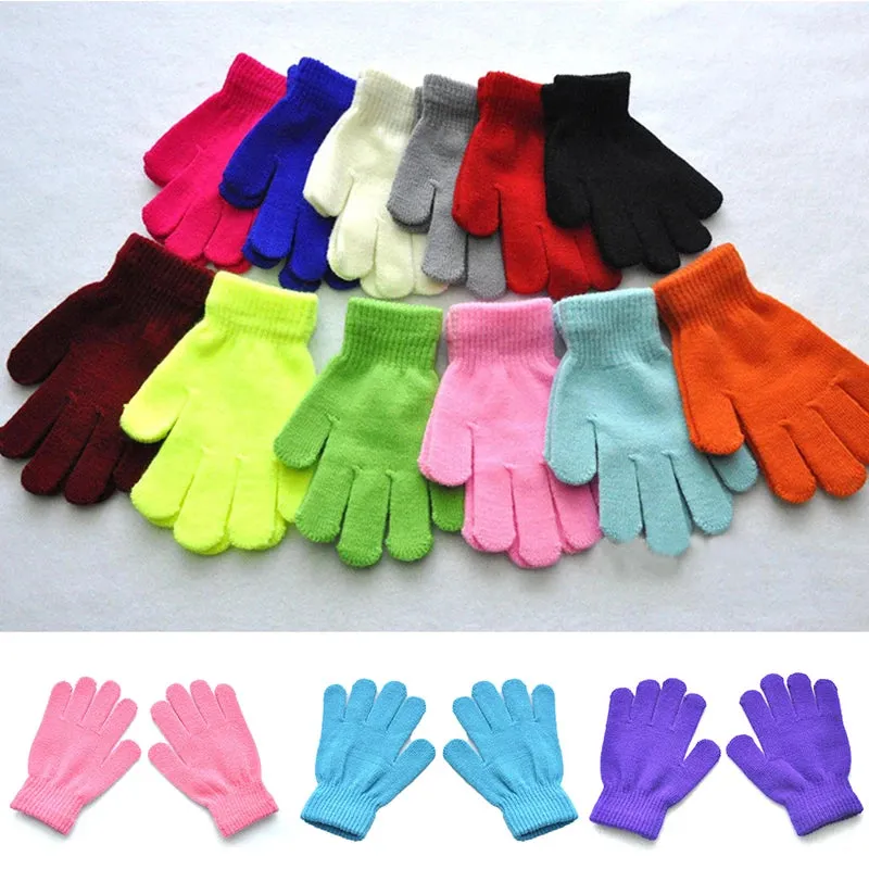 Winter Knitted Children's Full Finger Gloves Boy Girl Glove Warm Thick Kids Gloves Baby Gloves Candy Color Cotton Mittens