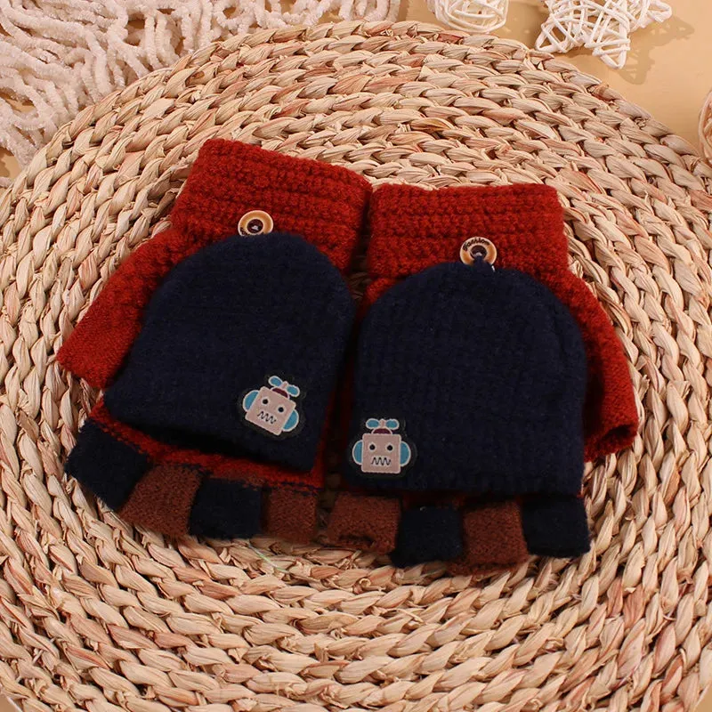 Winter Warm Children's Gloves For Kids 5-10 Years Children Mittens Knitted Boys Girls Full Finger Flip Gloves Варежки Детские