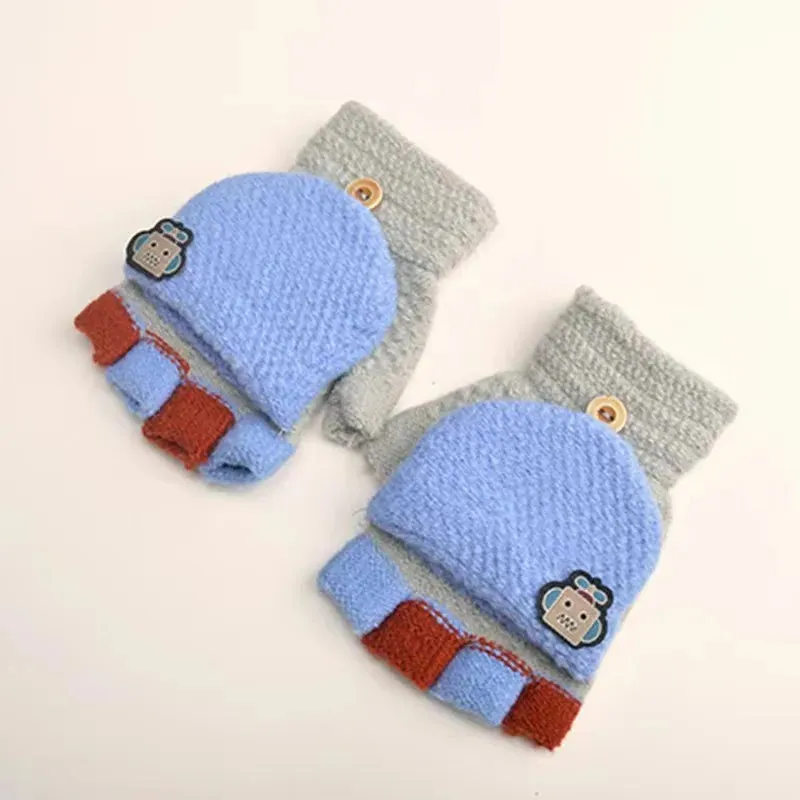 Winter Warm Children's Gloves For Kids 5-10 Years Children Mittens Knitted Boys Girls Full Finger Flip Gloves Варежки Детские