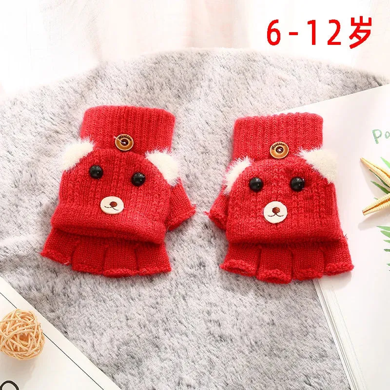 Winter Warm Children's Gloves For Kids 5-10 Years Children Mittens Knitted Boys Girls Full Finger Flip Gloves Варежки Детские