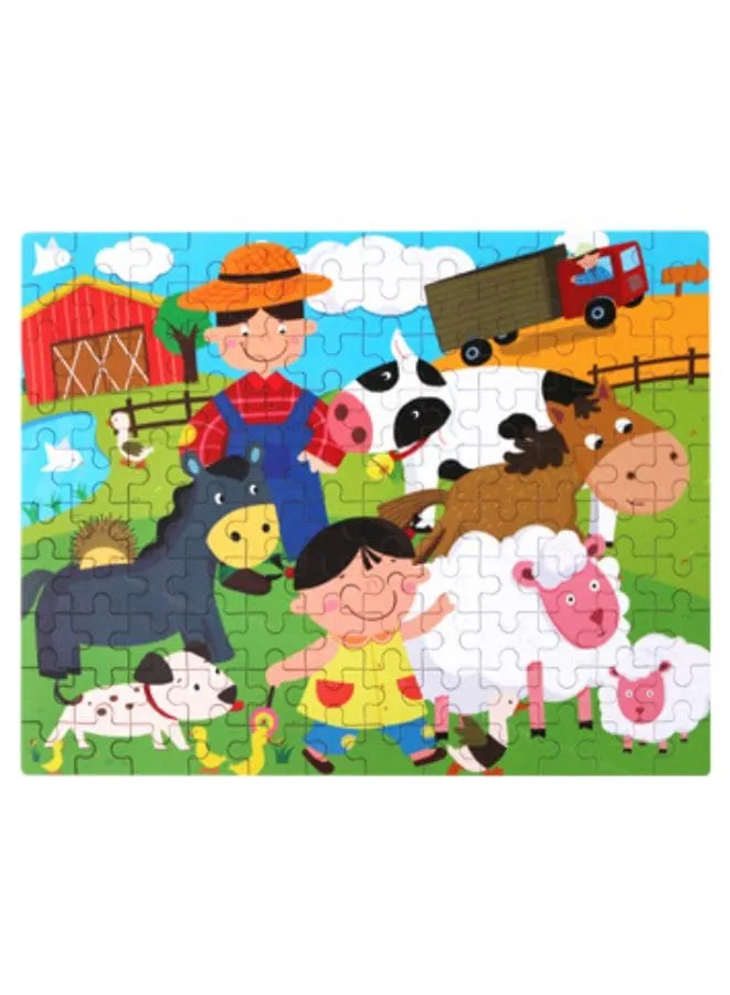 Wooden Jigsaw 120 Pieces Cartoon Animals Fairy Tales Puzzles Children Wood Early Learning Set Montessori Education Toy Kids Gift, Farm Animals